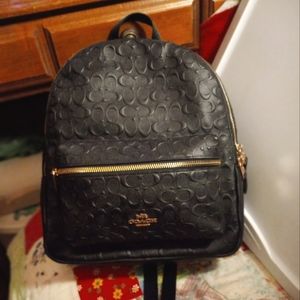 Small Coach Signature leather backpack black and gold